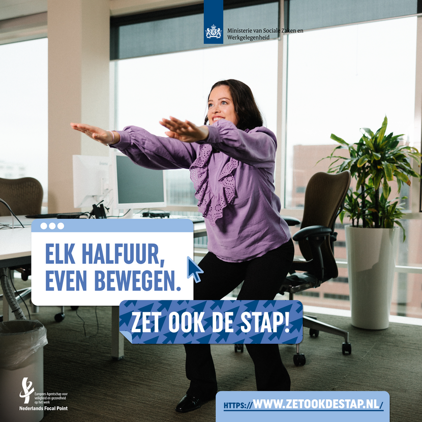 Campagnebeeld 'Elk half uur even bewegen. Zet ook de stap!'