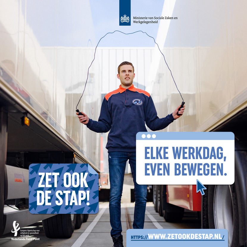 Campagnebeeld 'Elk half uur even bewegen. Zet ook de stap!'
