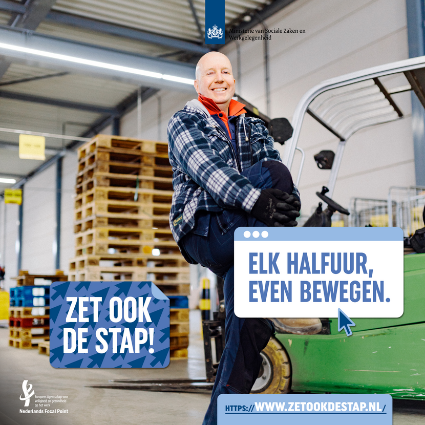 Campagnebeeld 'Elk half uur even bewegen. Zet ook de stap!'