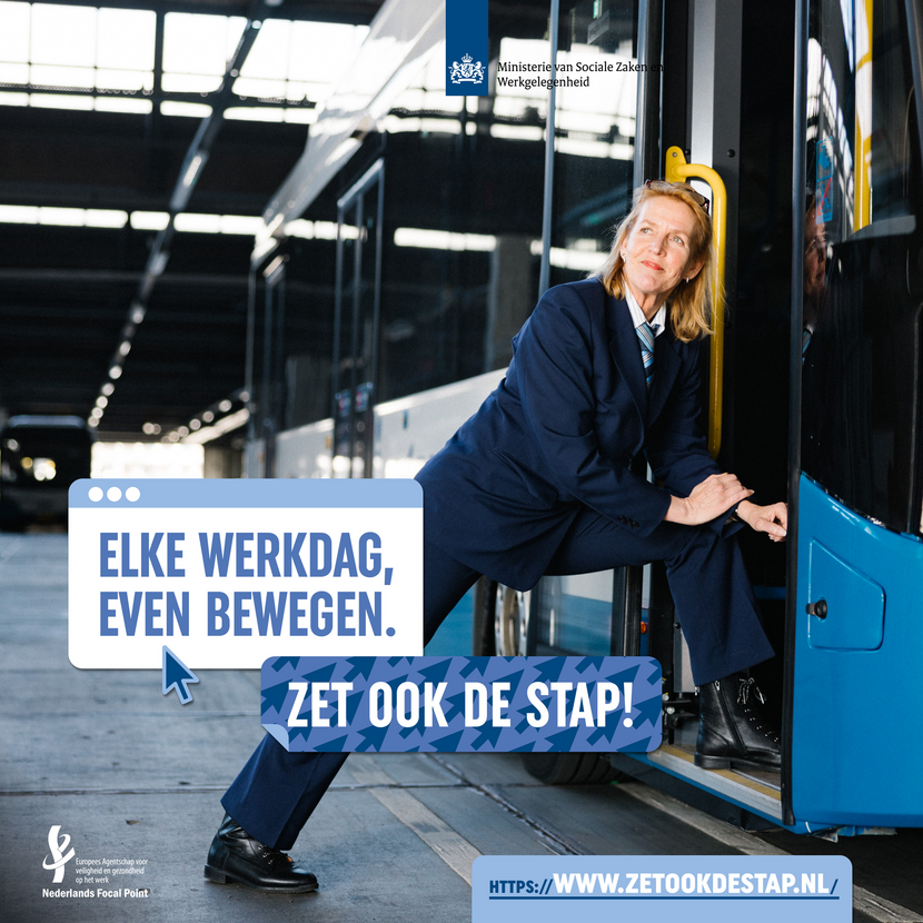 Campagnebeeld 'Elk half uur even bewegen. Zet ook de stap!'