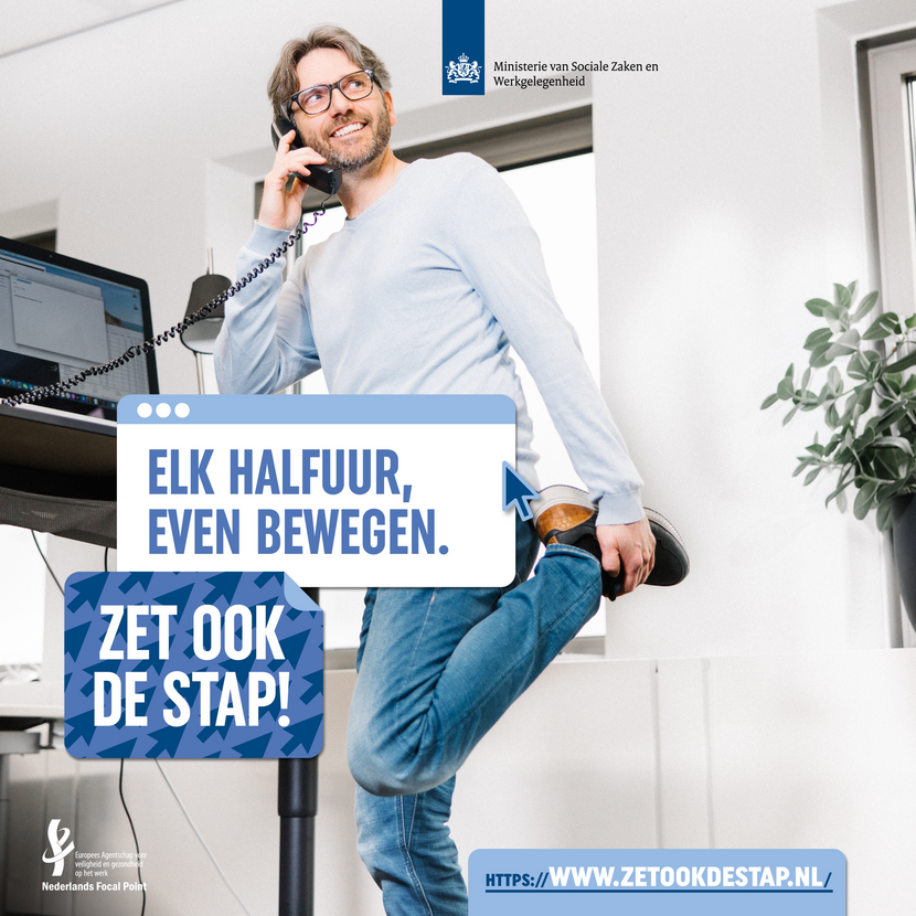 Campagnebeeld 'Elk half uur even bewegen. Zet ook de stap!'
